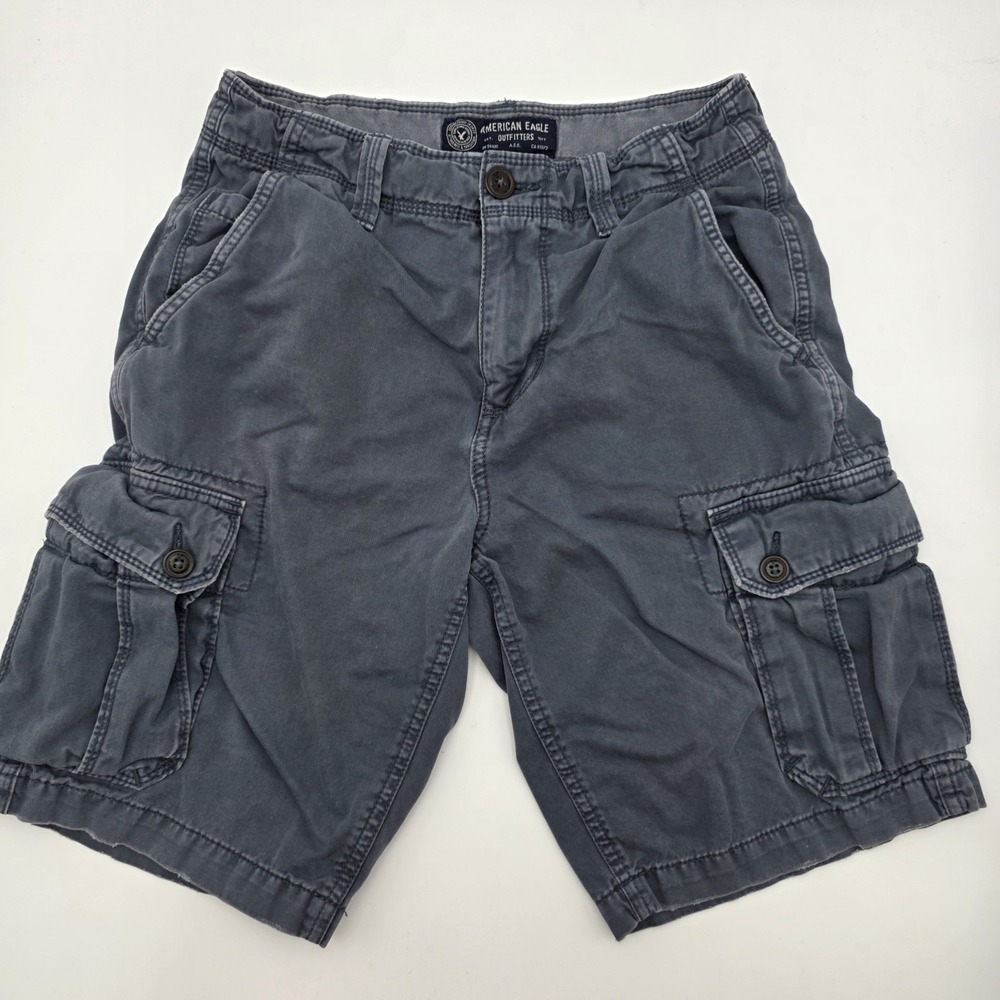 American Eagle Outfitters Mens Cargo Shorts Gray Y2K Skater 100% Cotton Size 28